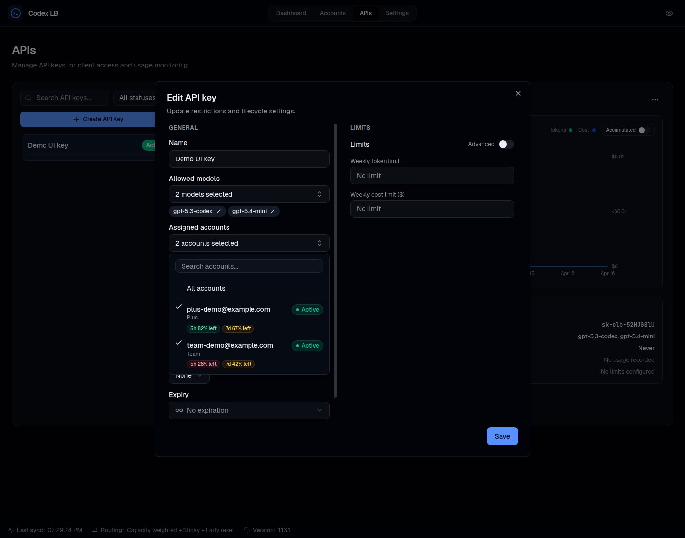 API keys with assigned accounts