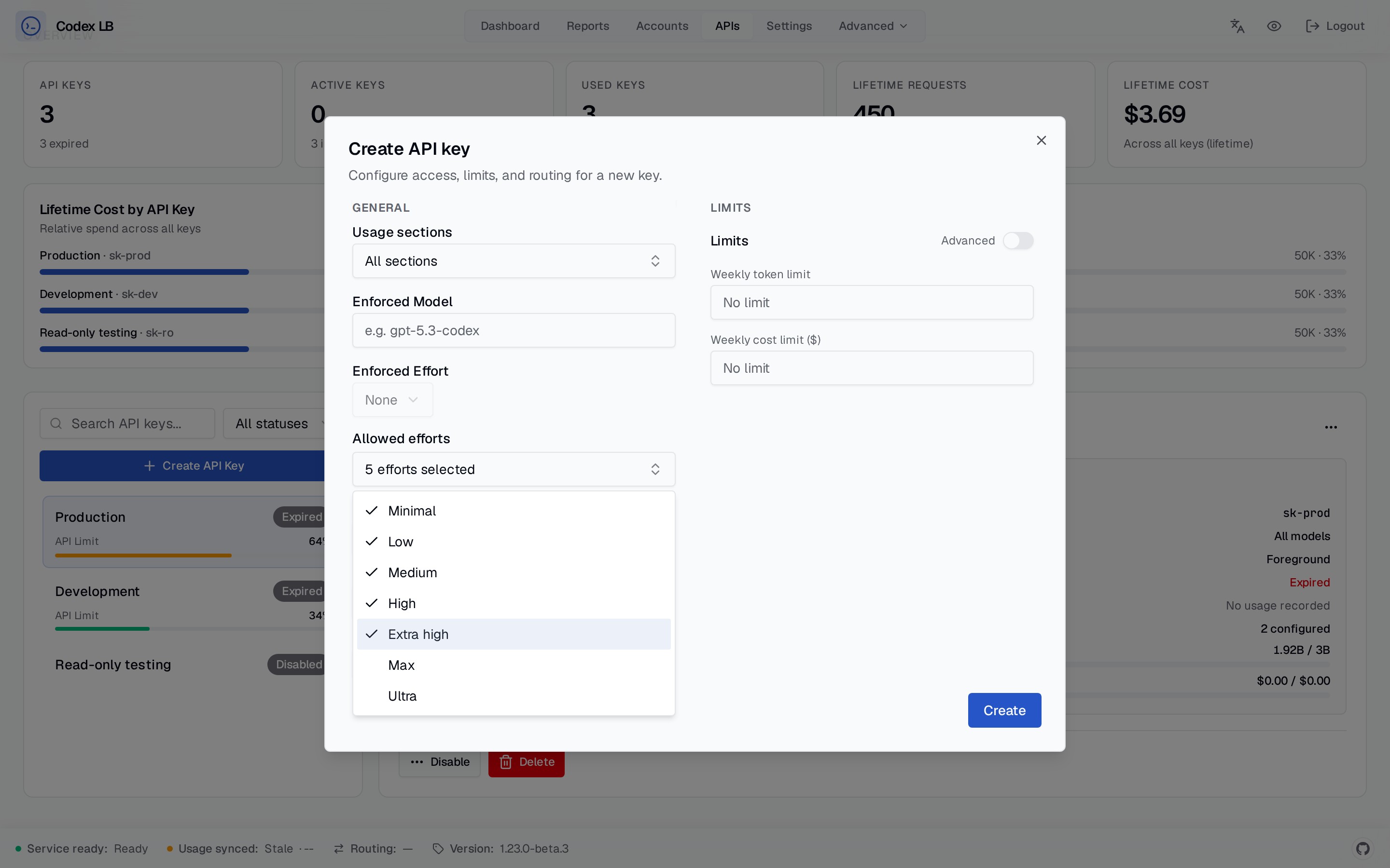 API key reasoning-effort policy